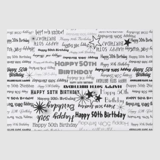 誕生日50thまたは任意の年齢黒フォント戻る 薄葉紙 (正面)