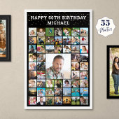 誕生日55フォトコラージュあなたのテキストと色 ポスター
