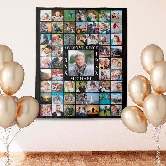 誕生日55周年 フォトコラージュ 背景 あらゆるものが素晴らしい タペストリー