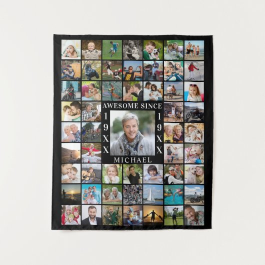 誕生日55周年 フォトコラージュ 背景 あらゆるものが素晴らしい タペストリー (正面)