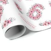 誕生日6人目ガールピンクの花緑 ラッピングペーパー (ロールコーナー)