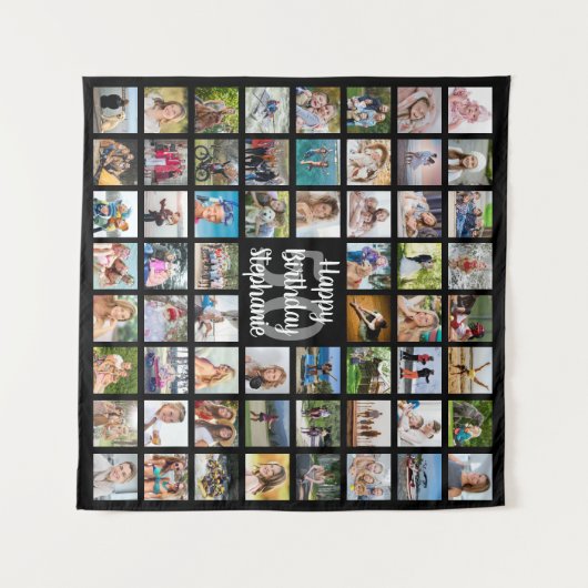 誕生日60周年記念 フォトコラージュ オーダーメイド タペストリー (正面(横))