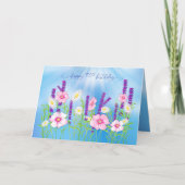 誕生日70thソフトデリケートフラワーガーデンブルー カード (正面)
