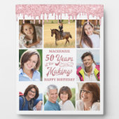 誕生日8写真バラ金ゴールドピンクグリッタードリップ フォトプラーク (正面)