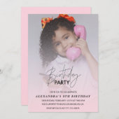 誕生日8回目の招待バースデーパーティー写真ピンク 招待状 (正面/裏面)