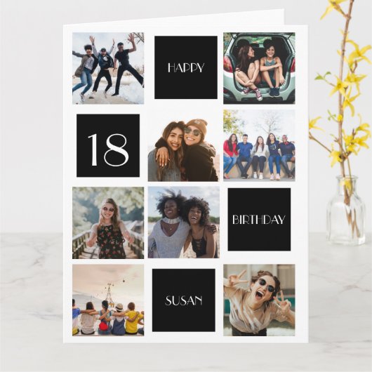 誕生日8枚の写真が折り畳みグリーティングカードをパーソナライズ カード (黄色い花)