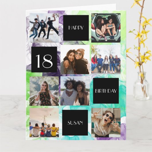 誕生日8枚の写真が折り畳みグリーティングカードをパーソナライズ カード (黄色い花)