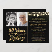 誕生日80年IN THE MAKING 2写真黒 招待状 (正面/裏面)
