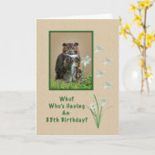 誕生日85日素晴らし角フクロウと花 カード (黄色い花)