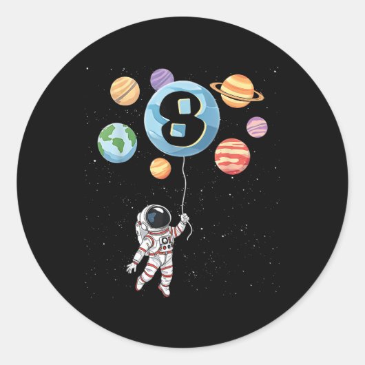 誕生日8th宇宙飛行士8年の古い宇宙惑星少年 ラウンドシール (正面)