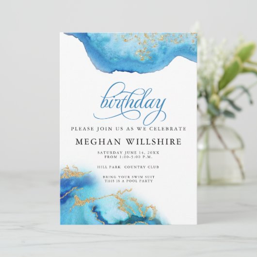 誕生日9月サファイアウォーターカラーゲード 招待状 (スタンド正面)