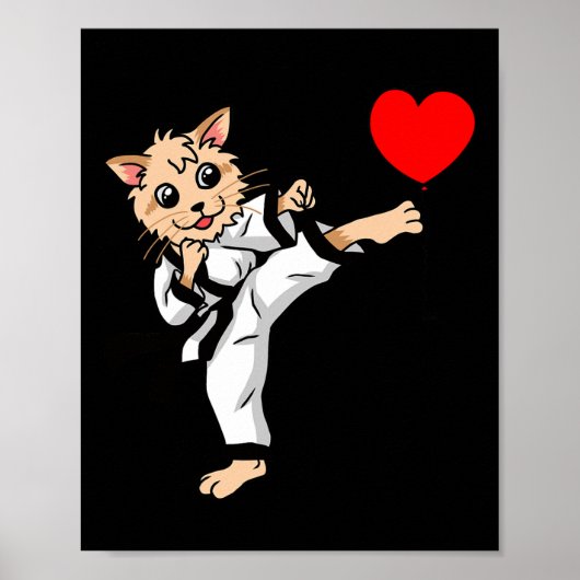 誕生日 おめでとう ハート 誕生日 猫 空手 柔道 ポスター (正面)