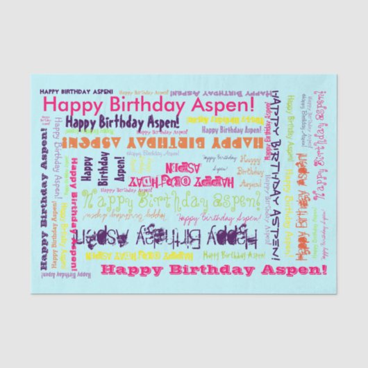 誕生日、お客様の名前 – 青ティッシュペーパーテンプレート 薄葉紙 (正面)