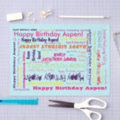 誕生日、お客様の名前 – 青ティッシュペーパーテンプレート 薄葉紙 (クラフト)