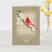 誕生日、お母さん、赤い(鳥)ショウジョウコウカンチョウ/リンゴの花 カード (黄色い花)