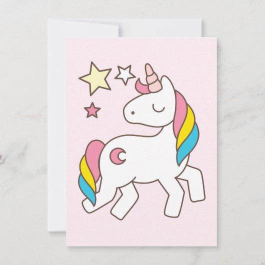 誕生日.かわいいワンド&スターでかわいい一角獣 招待状 (正面)