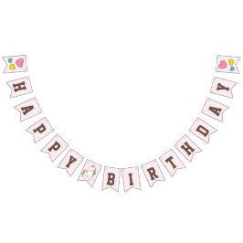 誕生日.かわいい一角獣のハート。[名前を追加]: バンティングフラッグ