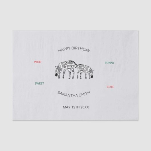 誕生日、かわいい幸せなケニアゼブラス 薄葉紙 (正面)