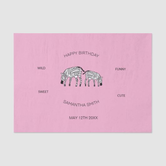 誕生日、かわいい幸せなケニアゼブラピンク 薄葉紙 (正面)