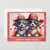 誕生日 かわいい 面白い イラスト 犬 ハート ポストカード (正面/裏面)