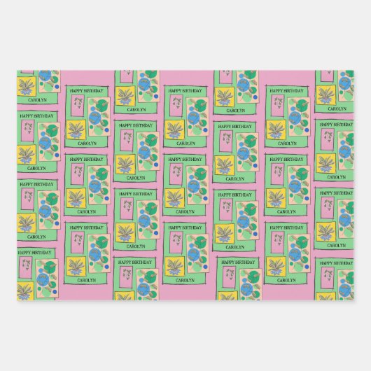 誕生日、かわいらしフローラ・ドパーソナライズされたードル ラッピングペーパーシート (正面2)