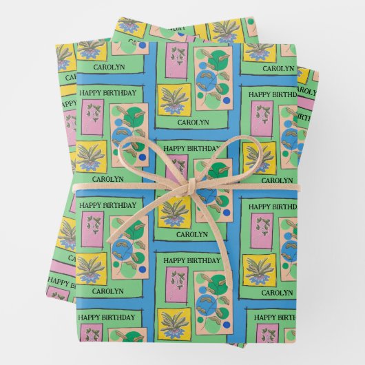 誕生日、かわいらしフローラ・ドパーソナライズされたードル ラッピングペーパーシート (インサイチュ)