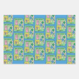 誕生日、かわいらしフローラ・ドパーソナライズされたードル ラッピングペーパーシート