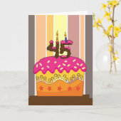 誕生日 – ろうそく付きケーキ45 - 45th birthday gr カード (黄色い花)