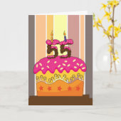 誕生日 – ろうそく付きケーキ55 - 55th birthday gr カード (黄色い花)