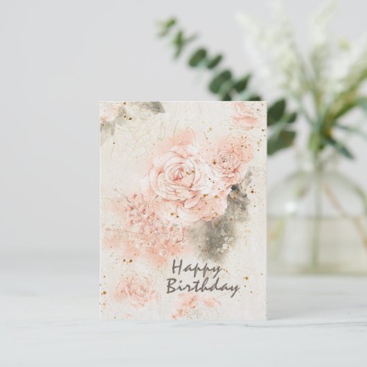 誕生日「わたしはあなたを愛している」聖書の一節 ピンクのバラ ポストカード (スタンド正面)