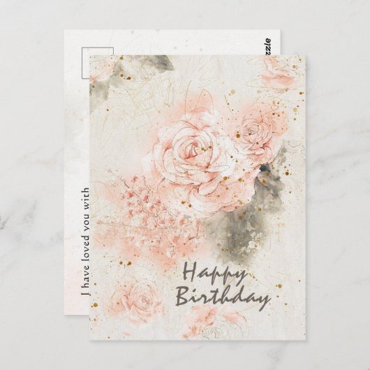 誕生日「わたしはあなたを愛している」聖書の一節 ピンクのバラ ポストカード (正面/裏面)