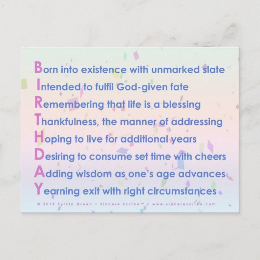 誕生日(アクロスティック) ポストカード (正面)