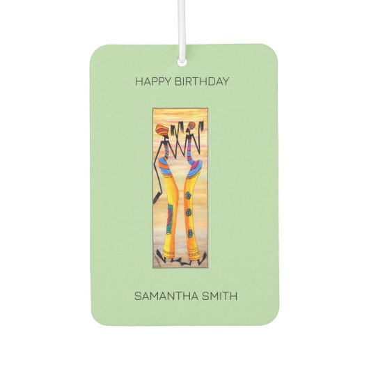 誕生日、アフリカアート水彩画素晴らし舞 カーエアーフレッシュナー (正面)