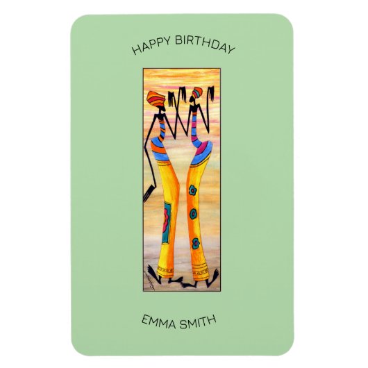 誕生日、アフリカアート水彩画素晴らし舞 マグネット (縦)