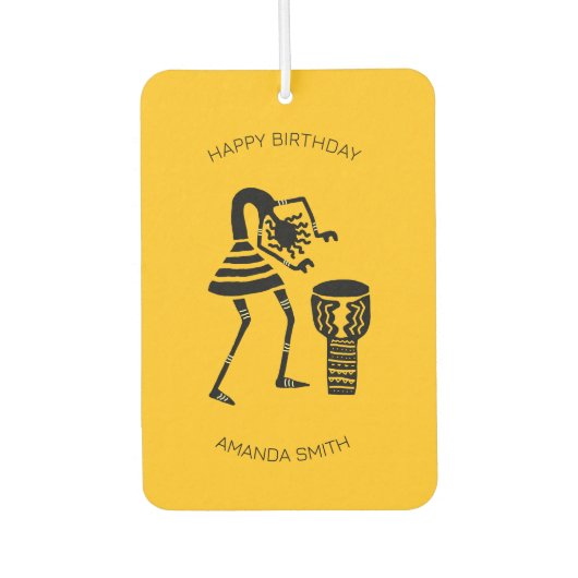 誕生日・アフリカンアートかわいいシルエット・ミュージックガール カーエアーフレッシュナー (正面)