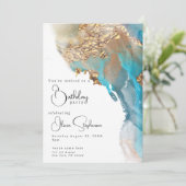 誕生日 アブストラクト マーブル アルコール インク 招待状 (スタンド正面)