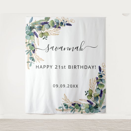 誕生日 イウカリ グリーン ゴールド モノグラム タペストリー (正面)