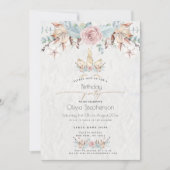 誕生日 |ウィンターウッドランドフローラ金ゴールドユニコーン 招待状 (正面)