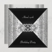 誕生日 エレガント ブラック シルバー イベント パーティー 招待状 (正面/裏面)