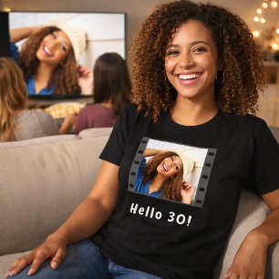 誕生日 カスタム 写真 フィルム ハロー 女性 黒 Tシャツ