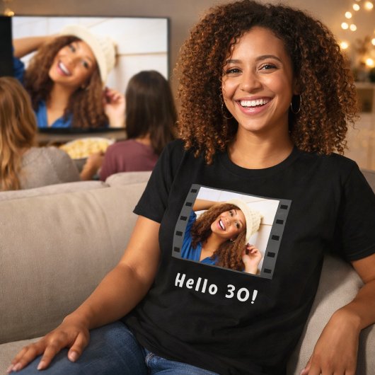 誕生日 カスタム 写真 フィルム ハロー 女性 黒 Tシャツ