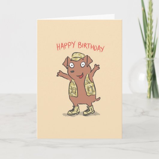 誕生日：カモフラージベスト付き犬(誕生日1000) カード (正面)