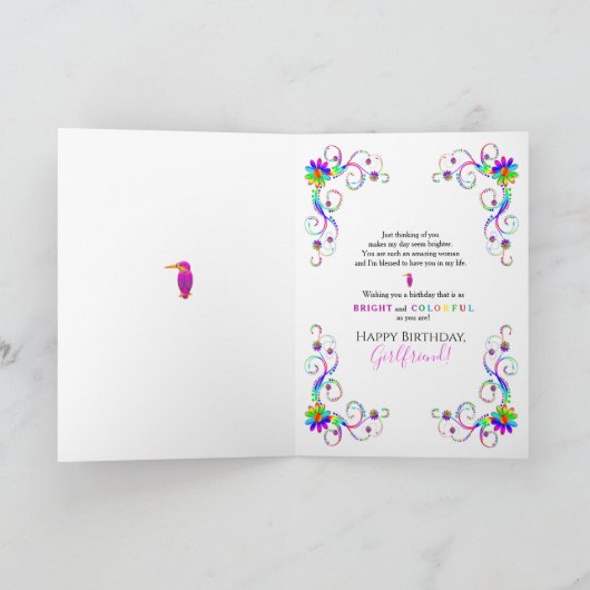 誕生日、ガールフレンド、抽象的で花柄鮮やかな色 カード (内部)