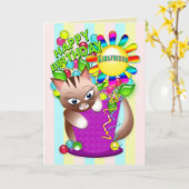 誕生日 – ガールフレンド – Kitty 祝 Cat's カード (黄色い花)