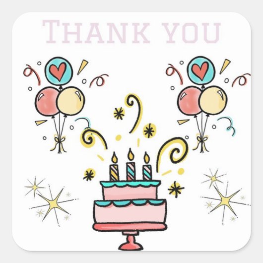 誕生日・ギフト・シールありがとう スクエアシール (正面)