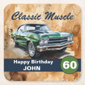 誕生日、クラシックマッスルカー スクエアペーパーコースター (正面)