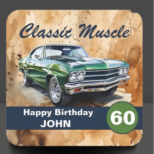 誕生日、クラシックマッスルカー スクエアペーパーコースター