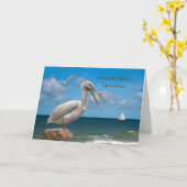 誕生日、ゴッドファーザー、ホワイトペリカンの岩 カード (黄色い花)