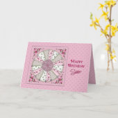 誕生日 – シスターかわいらし – ピンク カード (黄色い花)