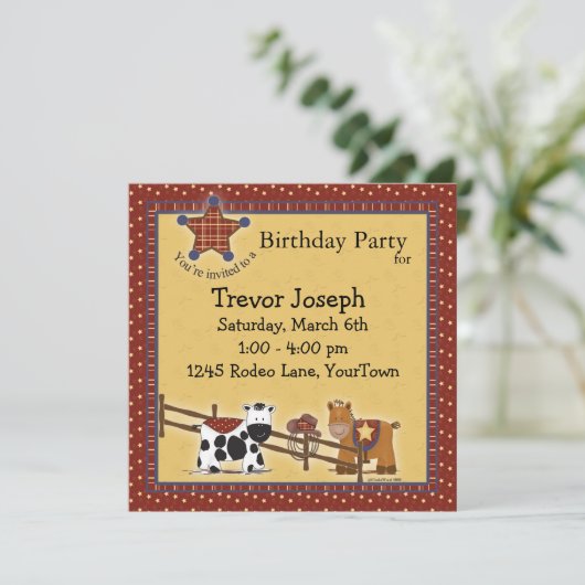 誕生日、シャワーまたはパーティーの西部のパーティの招待状 招待状 (スタンド正面)